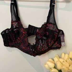 Adore Me Black and Red Lace Unlined Bra and Panty Set
